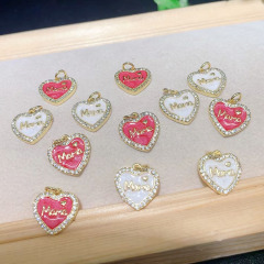 CZ8396 Gold Plated CZ diamond pave enamel heart mom charms Pendant