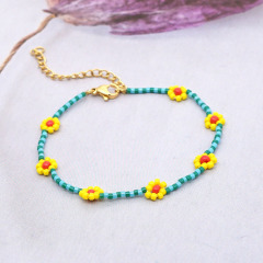 BG1103 Handmade Daisy Chic Tiny Mini Muyuki Seed Beaded Daisy Flower Bracelets for Ladies Women
