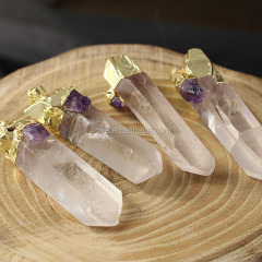 JF6648 Newest Style Clear quartz crystal chakra spike bullet pendant with amethyst