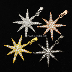 CZ6767 Beautiful Micro Pave CZ Starburst Star Charm Pendant,Gold  North Star Charm Compass Pendant  For Jewelry Findings