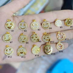 CZ8307 Gold Plated CZ Micro Pave Emoticon Emojis Smiley Smile Face Charm Pendants for Bracelet Earring Necklace Jewelry making