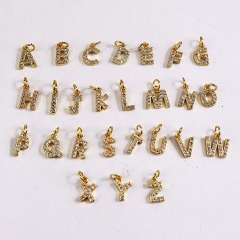 CZ7986 Mini CZ Initial Charms,Clear CZ Pave Gold Uppercase Initial Charms, 26 Letter Alphabet Pendant Charms