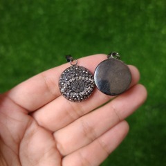 JF6899 Modern Hematite Rhinestone round black plated crystal pave druzy evil eyes Disc pendant