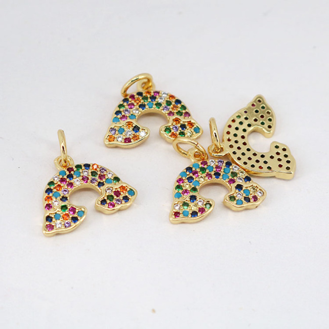 CZ7933 Dainty Mini Small Multicolor CZ Charm,Tiny Cubic Zirconia Dancing Girl Heart Rainbow Charm