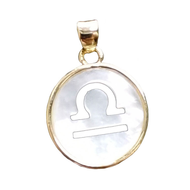 JF7344 18K Gold Plated Hollow Horoscope Zodiac Sign Round Coin Disc Charm Pendant for Necklace
