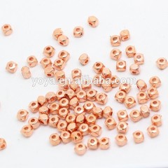 JS1127 Small Rose Gold Metal Faceted Nugget Beads,3mm Faceted Square Cube Spacer Beads