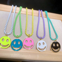 NM1071 2021 Fashion Summer Jewelry Gold Plated Enamel Smiley  Happy Face Emoji Pendant Chain Necklace