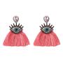 ET1054 Trendy Rhinestone Crystal Pave Evil Evileye Eye Charm Statement Tassel Fringe Earrings for Women Girls