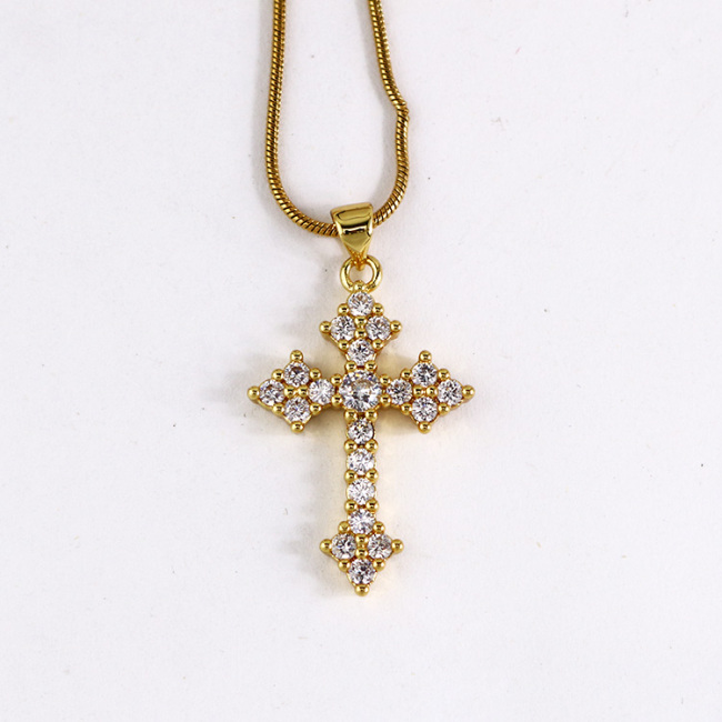 NZ1100 Chic Diamond the Christian Religion Jewelry Cubic Zirconia CZ Micro Pave Cross Pendant Chain Necklace