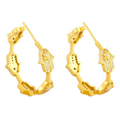 EC1738 2021 Womans Fashion 18K Gold Plated Clear CZ Micro Pave Cross Hamsa Hand Evil Eyes Charm Hoops Earrings