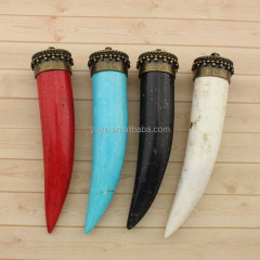 JF6957 Wholesale mixed color long turquoise horn pendant, Boho long tusk pendant with brass cap JF6957 Wholesale mixed color long turquoise horn pendant, Boho long tusk pendant with brass cap