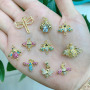 CZ8491 Minimalist Mini gold CZ micro pave dragonfly bee ladybug insects pendant charm,Cubic zirconia animal charm
