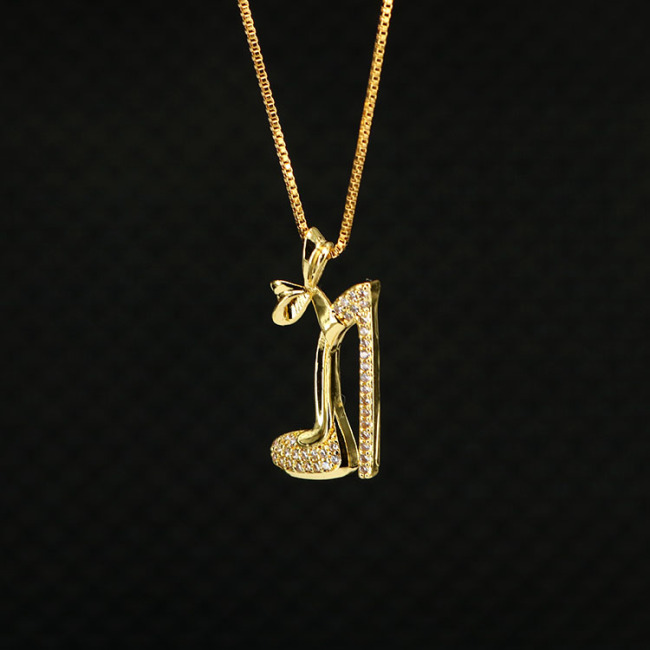 NZ1078 New Diamond Women's Shoe Jewelry Chic Cubic Zirconia CZ Micro Pave Shoe Pendant Designer Necklace