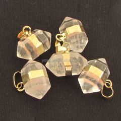JF6556 Clear Crystal Quartz Double Terminated Pendant with Gold Electroplated Trim and Bail