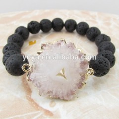 BRH1461 Fashion new unique style black lava beaded agate geode bracelet BRH1461 Fashion new unique style black lava beaded agate geode bracelet