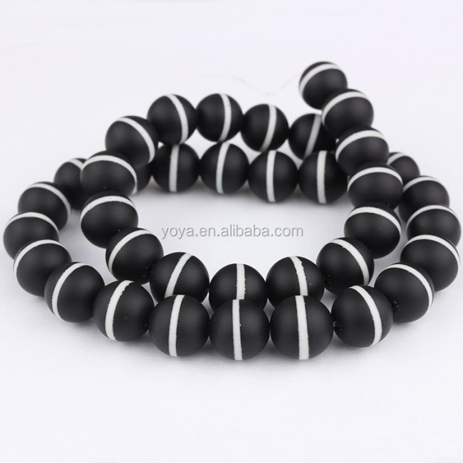 AB0479 Hot sale White Line Black Matte Onyx tibetan agate gemstone beads