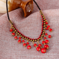 NN1134 Fashion Bohemian Bolo Turquoise Beads and Antique Bronze Round Beaded Drop Charms Collar Bib statement Macrame necklace