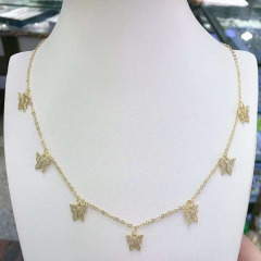 NZ1096 Dainty 18k Gold Plated CZ Micro Cubic Zirconia Diamond Butterfly Charms Necklace for Women