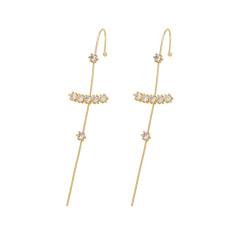EC1713 CZ Micro Pave Bar Ear Pin Minimalist Jewellery Cartilage earring Chain ear cuff pin Chain earring Needle earring