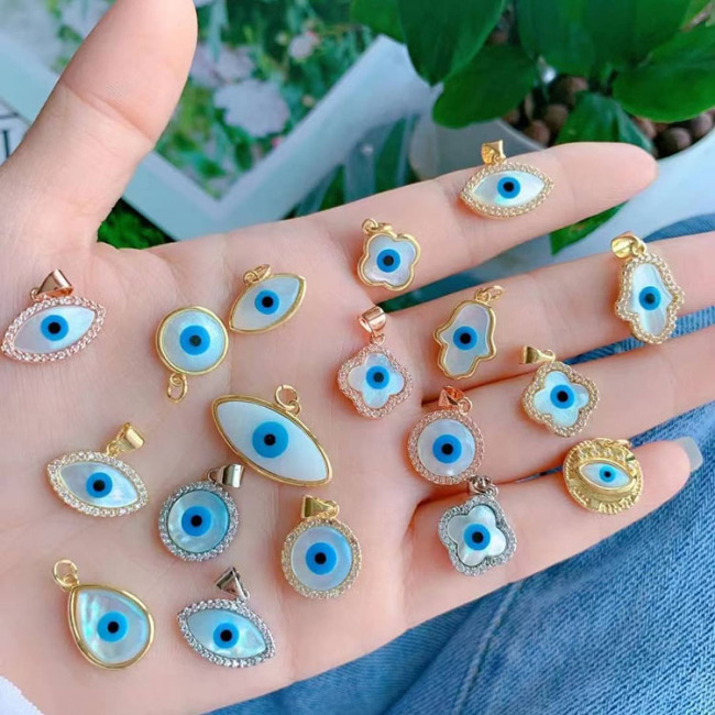 CZ8487 18K Gold Micro Pave cz shell Evil Eyes pendants Mop evil eyes Cubic Zirconia Turkish evil eyes Protection Charm Pendant