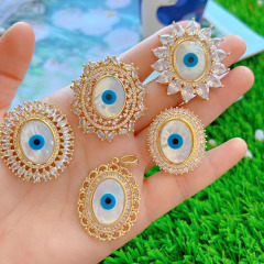CZ8488 18K Gold Plated CZ Pave Mother of pearl White Shell Turkish Evil Eye Protection Talisman, Nazar Amulet Pendants