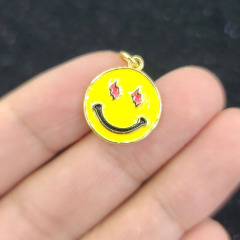 JS1556 18k Gold Plated Fun Yellow White Enamel Emoji Smiley Charm Pendants