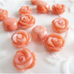 CB8104 Half drilled Natural Red pink carved coral rose beads,coral flower beads