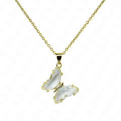 NZ1146 Chic Bling Blingbling Gold Plated CZ Zircon Micro Pave Clear Butterfly Pendant Chain Necklace for Women