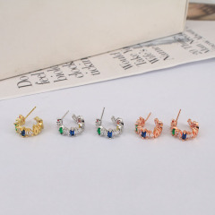 EC1183 Rainbow Dainty Gold Minimalist hoop earring Cubic Zirconia Pave Earrings for Women, Mini Rainbow CZ Huggie Hoop Earrings