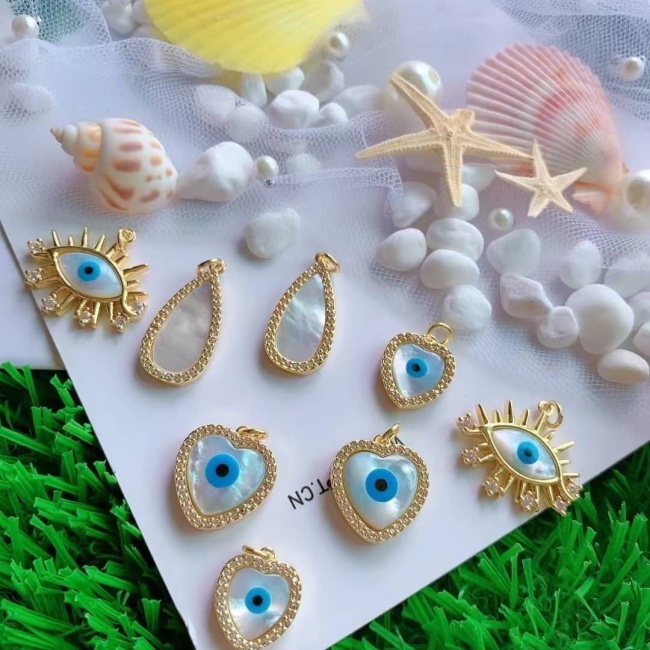 CZ8487 18K Gold Micro Pave cz shell Evil Eyes pendants Mop evil eyes Cubic Zirconia Turkish evil eyes Protection Charm Pendant