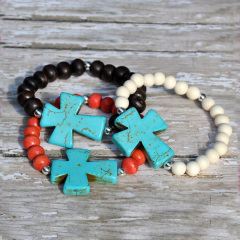 BRC2072 Fashion Big Turquoise Cross Beads Bracelet,Cross Beaded Bracelet BRC2072 Fashion Big Turquoise Cross Beads Bracelet,Cross Beaded Bracelet