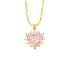 NM1280 Fashion Gold Plated Rainbow Enamel Evil Eyes Heart Pendant Paperclip Chain Necklaces for Women 2021