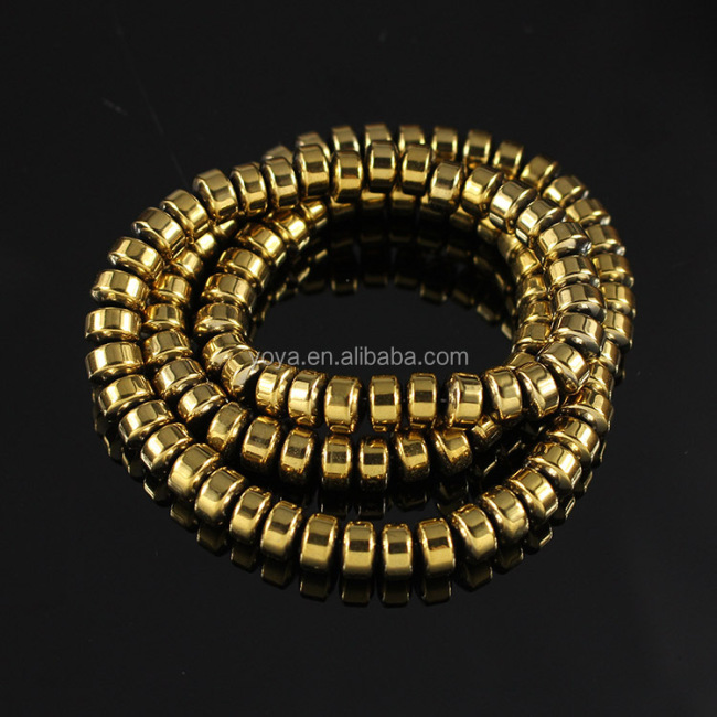 HB3098 6mm Gold Plated Hematite Rondelle Spacer Beads