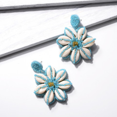 EM1012 Wonderful Handmade Boho Seed Beaded Natural Cowrie Shell Cowry Charm Plum Blossom Flower Earrings