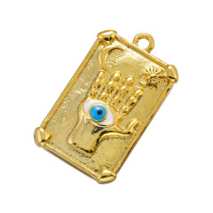 JS1616 18k Gold Plated Evil Eyes Hamsa Hand on Rectangle Medal Amulet Protection Charm Pendants