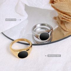 High Quality Non Tarnish 18k Gold Plated Stainless Steel Croissant Pave White Shell Black Enamel Dome Rings for Women 2021