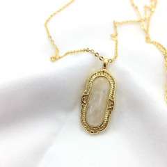 NN1121 Fashion Chic Gold plated Bezel Natural Gemstone Semi-Precious Stone Bar column pendant necklace