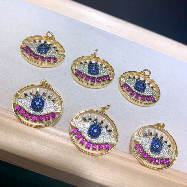 CZ8282 CZ Micro Pave Assorted Evil Eyes Disc Pendant,Diamond Inlay Disc Charm Pendant, Cubic Zirconia Hamsa Hand Pave Pendants