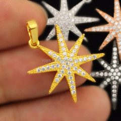 CZ6767 Beautiful Micro Pave CZ Starburst Star Charm Pendant,Gold  North Star Charm Compass Pendant  For Jewelry Findings