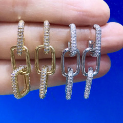 EC1682 2021 Chic Cubic Zirconia CZ Micro Pave Paper Clip Link Chain Dangle Charm Earrings