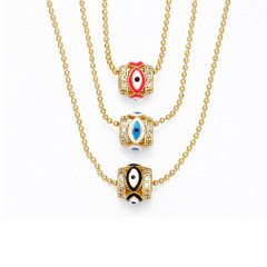 NZ1348 18K Gold Plated Ball Chain Enamel Rainbow Evil Eyes Tube Charm Necklace NZ1348 18K Gold Plated Ball Chain Enamel Rainbow Evil Eyes Tube Charm Necklace