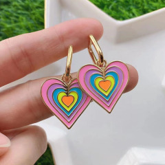 EM1283 18K Gold Plated Rainbow Enamel Colorful Heart Drop Huggie Female Earrings for Women Ladies 2021