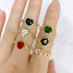 RM1227 Trendy Fashion 18K Gold Plated Brass Big Stone Color Gemstone Elongated Link Chain Rings For Ladies
