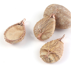 JF7092 Handmade Copper Wire wrapped natural semi-precious stone teardrop pendants,gemstone pendants