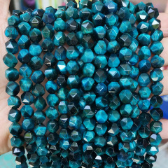 TE3040 Blue Green Fuchsia Yellow Golden Diamond Star Cut Faceted Tiger Eye Stone Beads