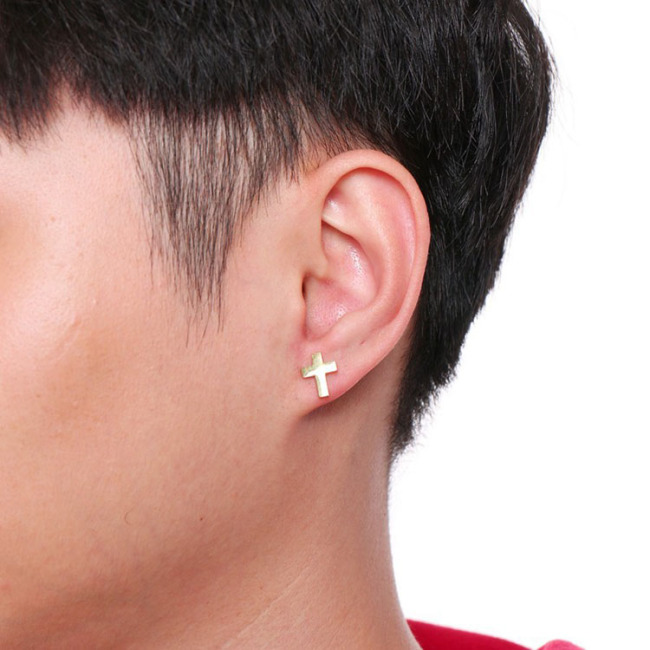 ES1067 Men's Jewelry Gold Plated  Stainless Steel Cross Studs Earrings for Men