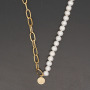 Chic Gold Plated Stainless Steel Paperclip Chain Pearl Coin Statement Pendant Layering Necklace Jewelry,Cross Pendant Necklace
