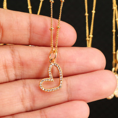 NZ1165 fashion minimal evil eyes ladies pendant mini heart brass charm with cubic zircon women chain necklace