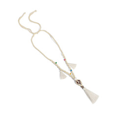 NN1133 Fashion Bohemian style hand-knotted natural stone Ladies tassel necklace,Charm wooded  cotton thread women's necklace