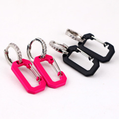 EC1632 2020 Womans Fashion Rainbow Enamel Safety Pin Charm CZ Micro Pave Huggie Earrings